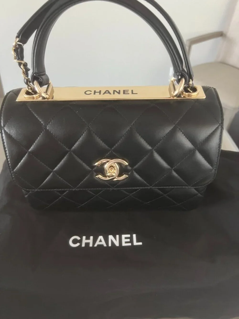 Lambskin Quilted Small Trendy CC Dual Handle Flap Bag Black